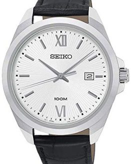 Seiko SUR283 Silver Leather Japanese Quartz Dress Watch