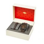 Fossil Mens Machine Chronograph Dark Brown Leather Watch and Bracelet Box Set
