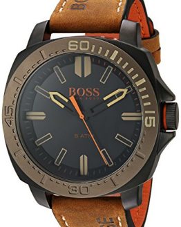BOSS Orange Men's Stainless Steel Quartz Watch with Leather Calfskin Strap, Brown, 20.5 (Model: 1513314)