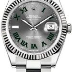 Rolex Datejust 41 Grey Dial with Green Roman Numeral Markers Men's Watch Ref. 126334