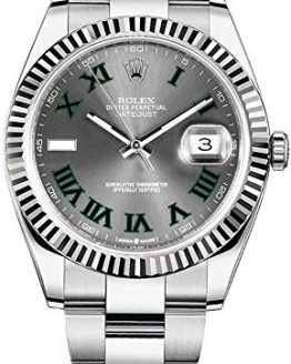 Rolex Datejust 41 Grey Dial with Green Roman Numeral Markers Men's Watch Ref. 126334