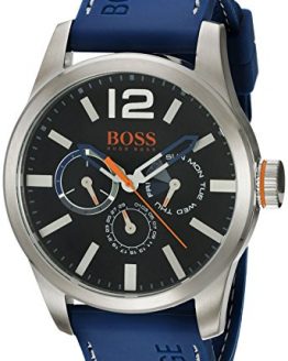 HUGO BOSS Orange Men's Quartz Stainless Steel and Leather Casual Watch, Color:Blue (Model: 1513250)