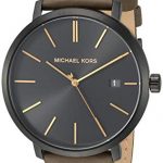 Michael Kors Men's Blake Stainless Steel Quartz Watch with Leather Strap,Black/Green, 20
