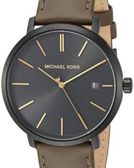 Michael Kors Men's Blake Stainless Steel Quartz Watch with Leather Strap,Black/Green, 20