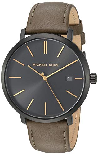 Michael Kors Men's Blake Stainless Steel Quartz Watch with Leather Strap,Black/Green, 20
