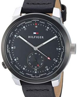 Tommy Hilfiger Men's Quartz Watch with Leather Calfskin Strap, Black, 19.4 (Model: 1791552)
