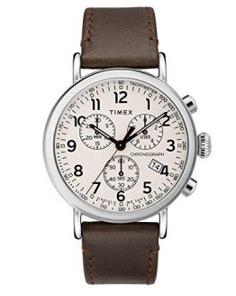 Timex Men's 41 mm Standard Chronograph Leather Strap Cream/Brown One Size