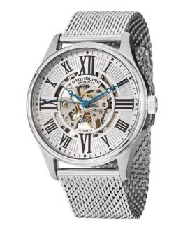 Stuhrling Original Men's 747M.01 Atrium Elite Automatic Skeleton Stainless Steel Watch with Mesh Band