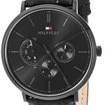 Tommy Hilfiger Men's Stainless Steel Quartz Watch with Leather Calfskin Strap, Black, 1710378