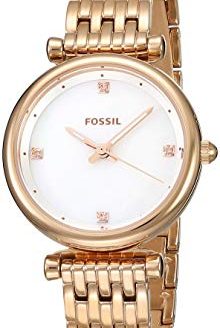 Fossil Women's Carlie Stainless Steel Quartz Watch with Strap, Rose Gold, 12 (Model: ES4429)