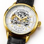 Stuhrling Men's 133.33352 Symphony Automatic Gold-Plated Black Leather Strap Watch