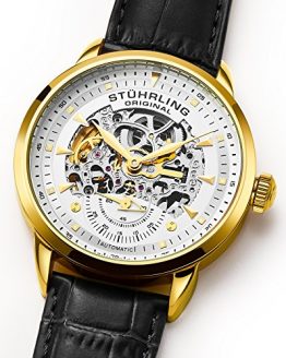 Stuhrling Men's 133.33352 Symphony Automatic Gold-Plated Black Leather Strap Watch