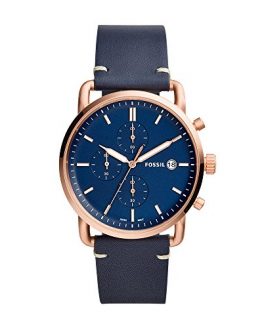 Fossil Men's The The Commuter Stainless Steel Quartz Watch with Leather Calfskin Strap, Blue, 22 (Model: FS5404)