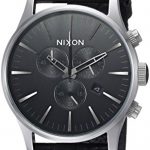 Nixon Men's Sentry Chrono Leather Stainless Steel Japanese-Quartz Watch with Calfskin Strap, Grey, 23 (Model: A4052788)