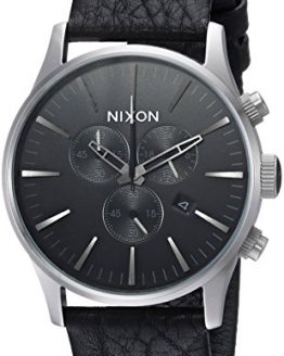 Nixon Men's Sentry Chrono Leather Stainless Steel Japanese-Quartz Watch with Calfskin Strap, Grey, 23 (Model: A4052788)