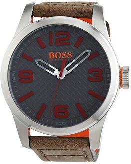 BOSS Orange Men's Stainless Steel Quartz Watch with Leather Calfskin Strap, Beige, 24 (Model: 1513351)