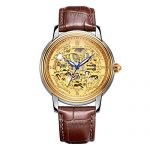 ROCOS Men's Wrist Watch for Men Japanese Automatic Mechanical Waterproof Analog Watch with Genuine Leather Skeleton Luxury Classic Elegant Gift#R0142 (Golde&Black)