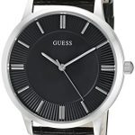 GUESS Black Genuine Leather Dress Watch with Stainless Steel Case. Color: Black (Model: U0664G1)