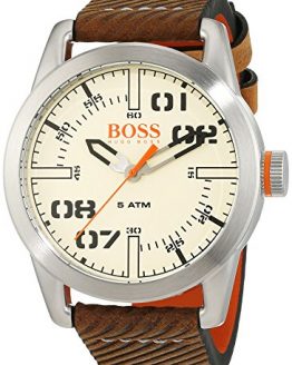 Upgrade Your Style with HUGO BOSS Men's Oslo Quartz Watch in Stainless Steel with Brown Leather Calfskin Strap.