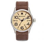 Speidel Pilot Watch Stainless Steel Metal Case, Genuine Brown Leather Band with Classic Yellow Aviator Dial