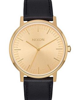Nixon Men's 'Porter Leather' Quartz Stainless Steel Casual Watch, Color:All Gold Black(Model: A1058510)