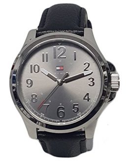 Tommy Hilfiger Men's Grey Dial Black Leather Strap Watch