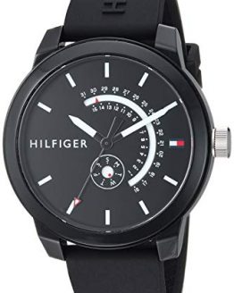 Tommy Hilfiger Men's Denim Quartz Watch with Silicone Strap, Black, 19.4 (Model: 1791483)