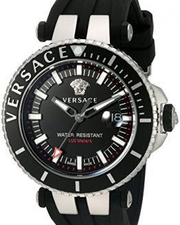 Versace Men's 'V-Race' Swiss Quartz Stainless Steel and Silicone Casual Watch, Color:Black (Model: VAK010016)