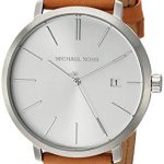 Michael Kors Men's Blake Stainless Steel Quartz Watch with Leather Strap, Silver/Brown/White, 20