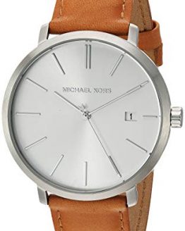 Michael Kors Men's Blake Stainless Steel Quartz Watch with Leather Strap, Silver/Brown/White, 20
