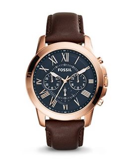 Fossil Men's Grant Quartz Stainless Steel and Leather Chronograph Watch Color: Rose Gold-Tone Brown (Model: FS5068)