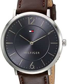 Tommy Hilfiger Men's Sophisticated Sport Stainless Steel Quartz Watch with Leather Calfskin Strap, Brown, 20 (Model: 1710352)