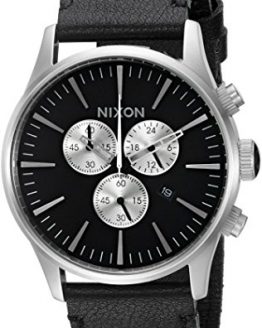 Nixon Men's 'Sentry Chrono' Quartz Metal and Leather Watch, Color:Black (Model: A405000-00)