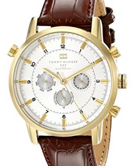 Tommy Hilfiger Men's 1790874 Gold-Tone Watch with Brown Leather Band