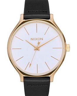 NIXON Clique Leather A1251 - Gold/White/Black - 51M Water Resistant Women's Analog Classic Watch (38mm Watch Face, 17mm-15mm Leather Band)