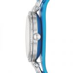 Fossil Georgia Silver Dial Blue Leather Strap Ladies Watch