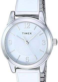 Timex Women's TW2R98300 Stretch Bangle 25mm White/Silver-Tone Stainless Steel Expansion Band Watch