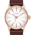 NIXON Sentry 38 Leather A381 - Rose Gold/White/Brown - 104M Water Resistant Men's Analog Classic Watch (38mm Watch Face, 21mm Leather Band)