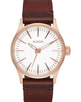 NIXON Sentry 38 Leather A381 - Rose Gold/White/Brown - 104M Water Resistant Men's Analog Classic Watch (38mm Watch Face, 21mm Leather Band)