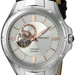 Seiko Men's Japanese Automatic Stainless Steel and Leather Casual Watch, Color:Black (Model: SSA313)