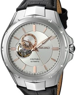 Seiko Men's Japanese Automatic Stainless Steel and Leather Casual Watch, Color:Black (Model: SSA313)