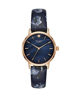 Kate spade new york Women's Metro Stainless Steel Analog-Quartz Watch with Leather Calfskin Strap, Blue, 16 (Model: KSW1390)