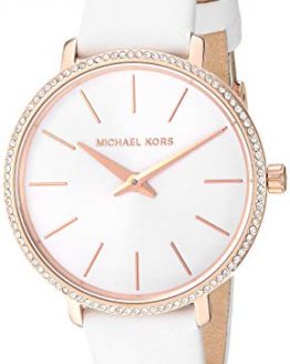Michael Kors Women's Pyper Stainless Steel Quartz Watch with Leather Strap, Rose Gold/White, 14