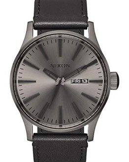 NIXON Sentry Leather A112 - Gunmetal/Black - 107M Water Resistant Men's Analog Classic Watch (42mm Watch Face, 23mm Leather Band)