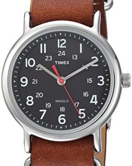 Timex Unisex TW2R63100 Weekender 38 Brown/Black Leather Slip-Thru Strap Watch