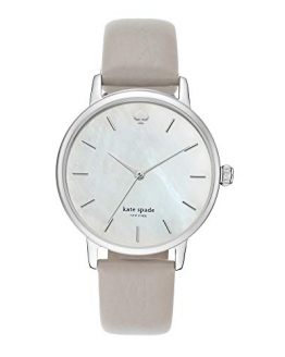 Kate Spade Women's Metro Stainless Steel Analog-Quartz Watch with Leather Calfskin Strap, Grey, 16 (Model: KSW1141)