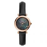 Fossil Women's Mini Carlie Stainless Steel Quartz Watch with Leather Strap, Black, 11.8 (Model: ES4504)