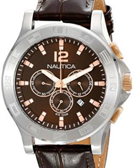 Nautica Unisex N22620G NCS 801 "Classic" Stainless Steel Watch with Brown Leather Band