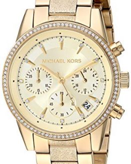 Michael Kors Women's Ritz Analog-Quartz Watch with Stainless-Steel-Plated Strap, Gold, 17.7 (Model: MK6597)