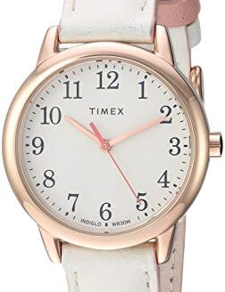 Timex Women's TW2T53900 Easy Reader 30mm Cream/Rose Gold-Tone Leather Strap Watch